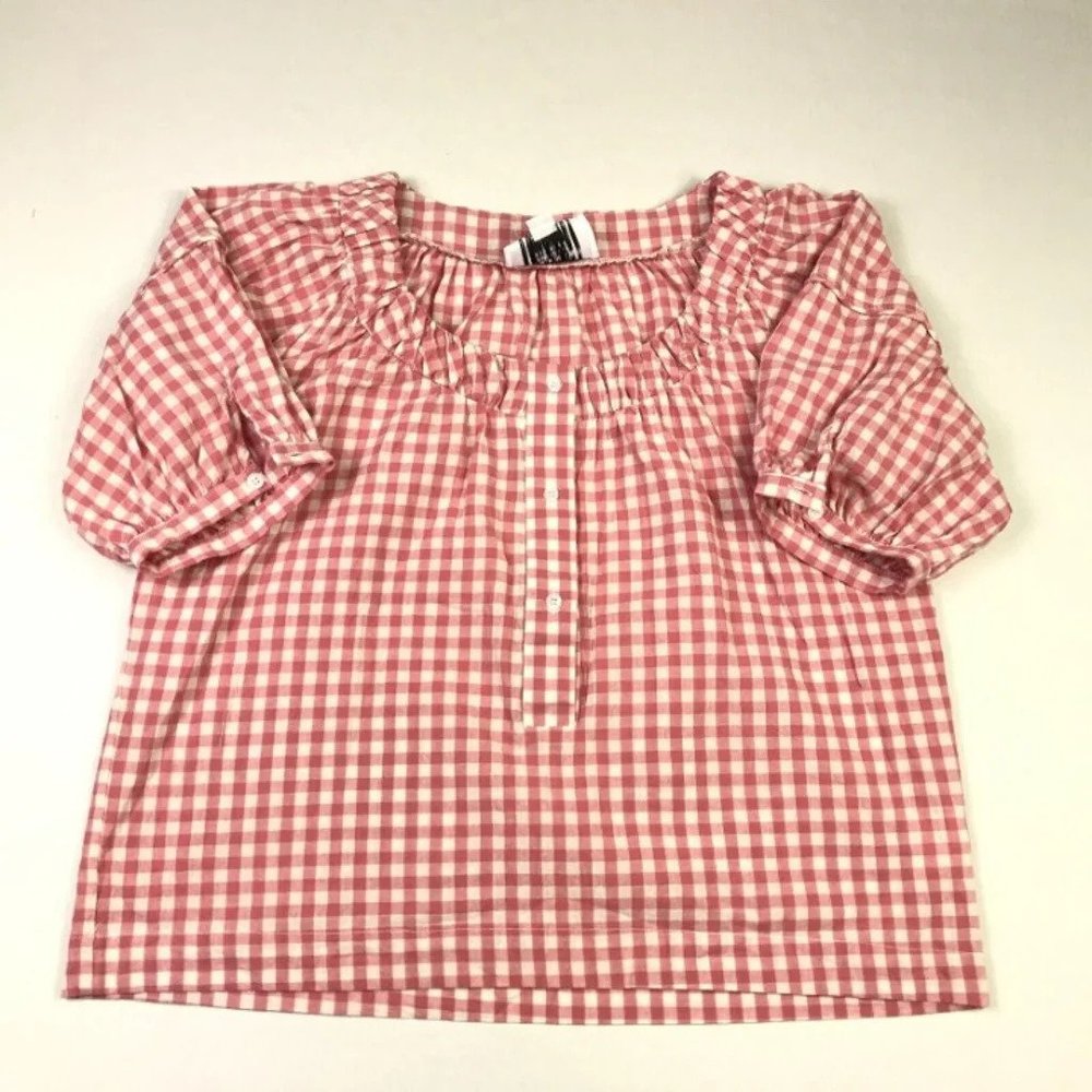 Rochelle Behrens The Shirt Womens Shirt Top Gingham Plaid Short Sleeve M Medium